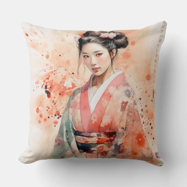 Coussin Geisha birds kawaii japanese Thaillows (Recto)