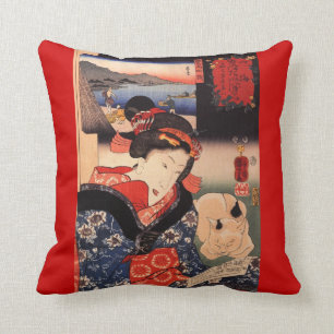 Coussin Geisha et son chat Throw Cushion