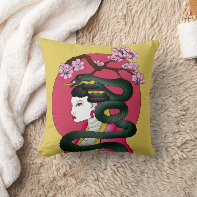 Coussin Geisha fille et serpent (Couverture)