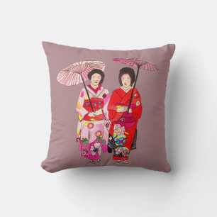 Coussin Geisha moderne japonais avec kimono rose et obi