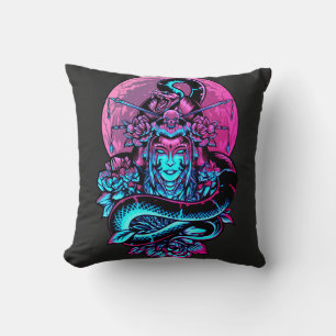 Coussin Geisha Tattoo rose et noir floral