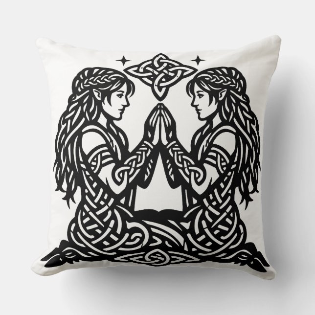 Coussin Gémeaux — Jumeaux du zodiaque de l'encre hantée (Recto)