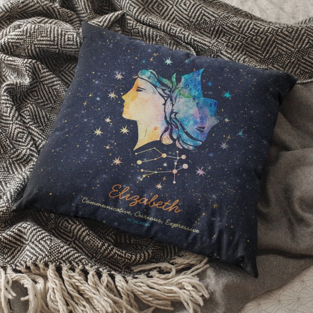 Coussin Gemini Constellation Zodiac Aquarelle Star Galaxy (Créateur téléchargé)