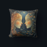 Coussin Gemini Twins Zodiac Astrology Celestial Birthday<br><div class="desc">This stunning art work depicts twins,  the symbol for the zodiac sign of Gemini. It has a celestial,  magical,  fantasy feel to it.  AI assisted graphic purchased with commercial use.  Artwork:  RedHeronLighthouse</div>