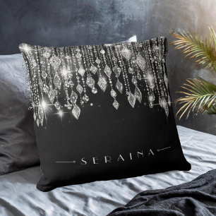 Coussin Gemmes Boho Argent sur Black ID1035