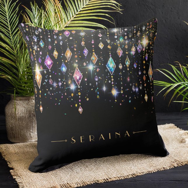 Coussin Gemmes Boho colorées sur Black ID1035 (Créateur téléchargé)
