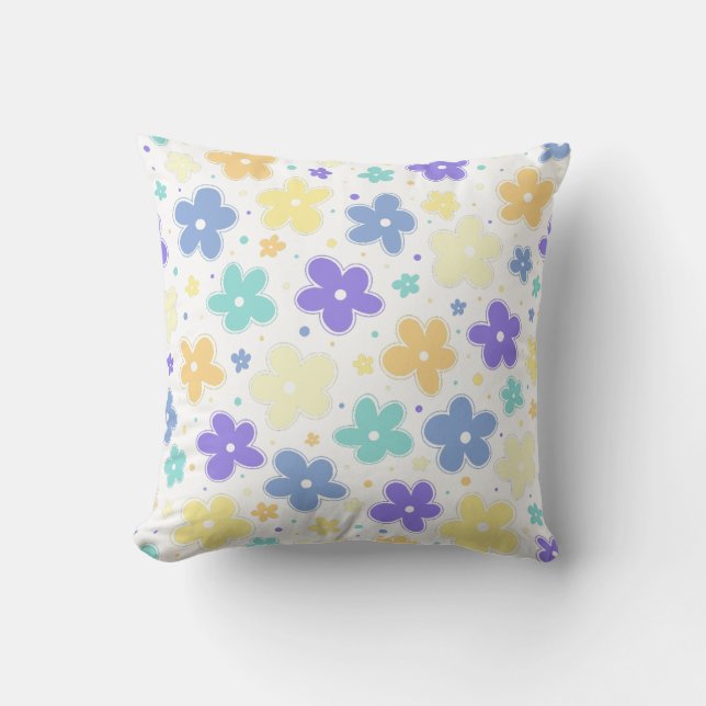 Coussin Genderfaun Fierté Drapeau Fleurs Doodle Pastel Ble (Recto)