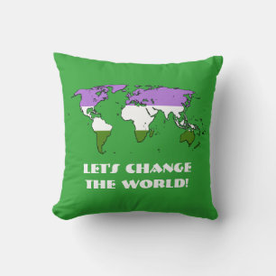 Coussin Genderqueer Fide Carte du monde Jeu d'oreiller
