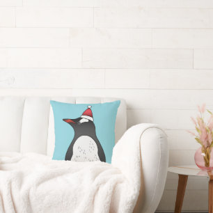 Coussin Gentil manchot papou en costume de Père Noël sur f