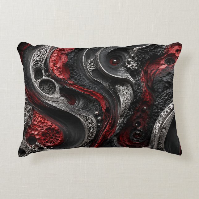Coussin Géode Abstrait Rouge et Noir - Moderne Som (Devant)