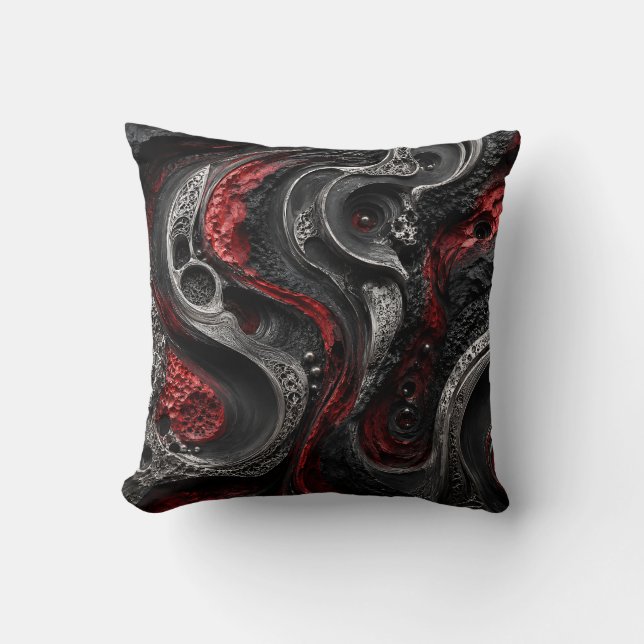 Coussin Géode Abstrait Rouge et Noir - Moderne Som (Recto)