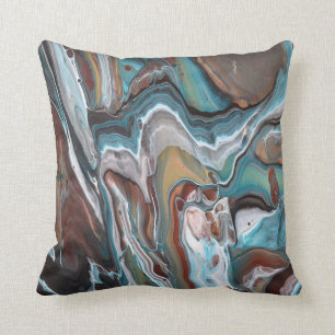 Coussin Géode d'Agate Brown Bleu Abstrait Fluid Art