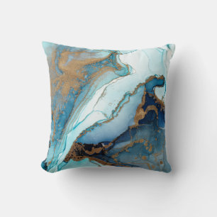 Coussin Géode de marbre d'agate bleue et or Kintsugi