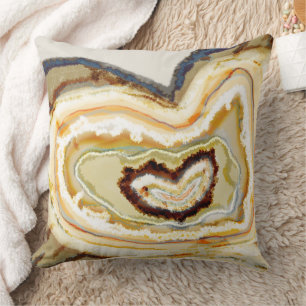 Coussin Géode Graphique D'Agate Coeur Bleu Crème Orange