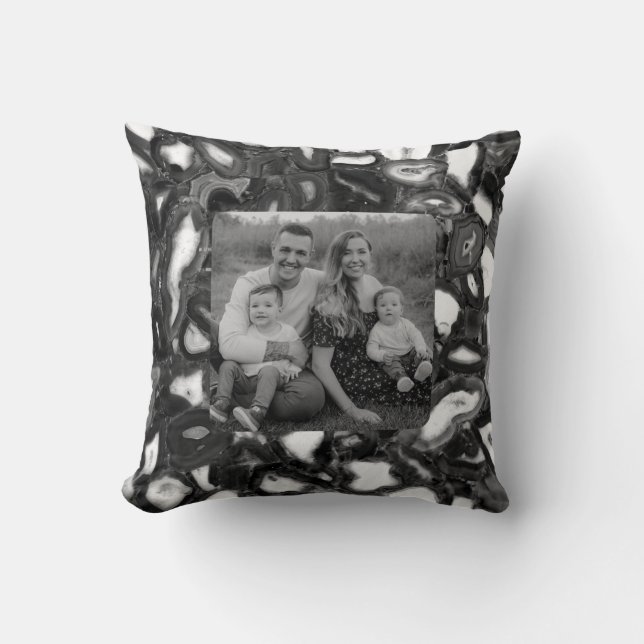 Coussin Géode moderne Abstrait Black White Agates (Recto)