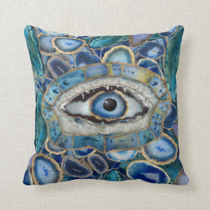 Coussin Geodes et cristaux bleus d'Amulet Evil Eye