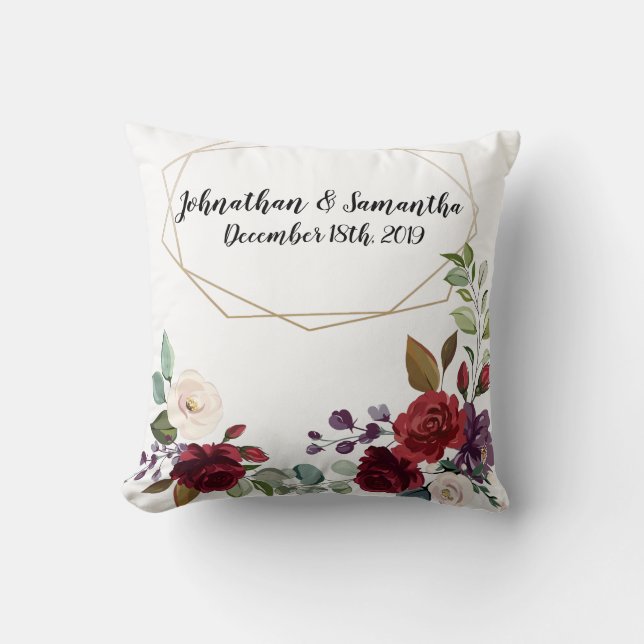 Coussin Géomet d'or de Roses blanches de 16 po x 16 po per (Recto)