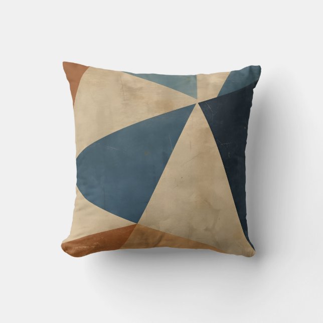 Coussin Geometric Pattern in Blues, Tans, and Rust (Recto)