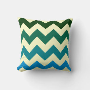 Coussin géométrie à la mode chevron tons vert et bleu