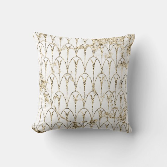 Coussin Géométrie de balances Art Déco en marbre blanc fau (Recto)