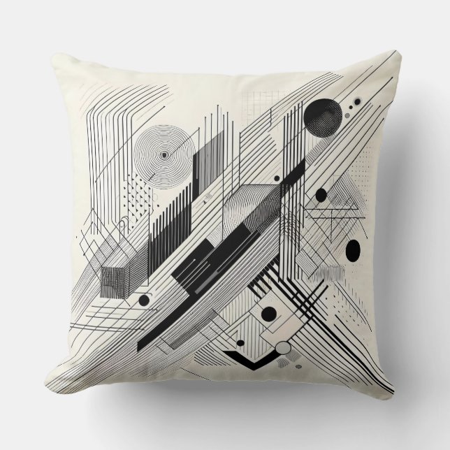 Coussin Géométrie dynamique noir et blanc (Recto)