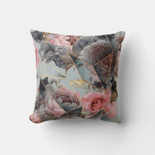 Coussin Géométrie en cristal floral, fond lumineux aquarel