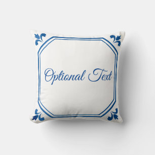 Coussin Géométrie et fleurs bleues et blanches