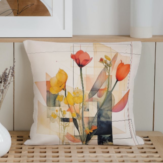Coussin Géométrie florale à l'aquarelle (Créateur téléchargé)