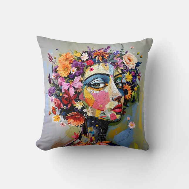Coussin "Géométrie florale" - Portrait botanique (Recto)
