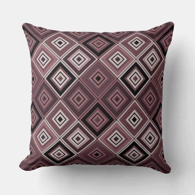 Coussin Géométrie patchwork ethnique marron bordeaux  (Recto)