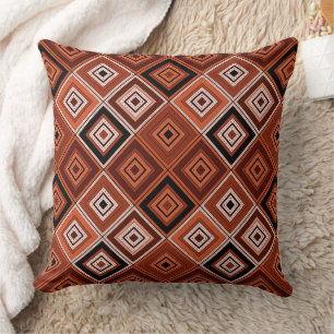 Coussin Géométrie patchwork ethnique marron orange