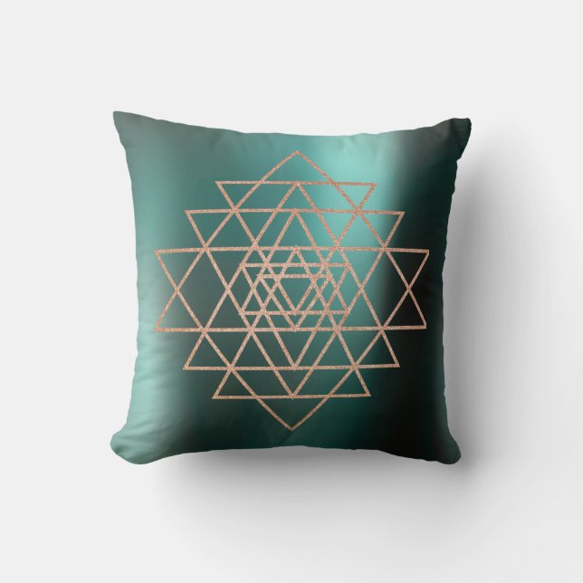 Coussin Géométrie Peach Rose Gold Triangles Turquoise (Recto)