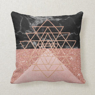 Coussin Géométrie Rose Or Triangle Marbre Noir