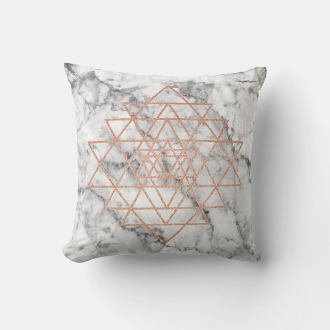 Coussin Géométrie Rose Or Triangle Marbre Noir (Recto)