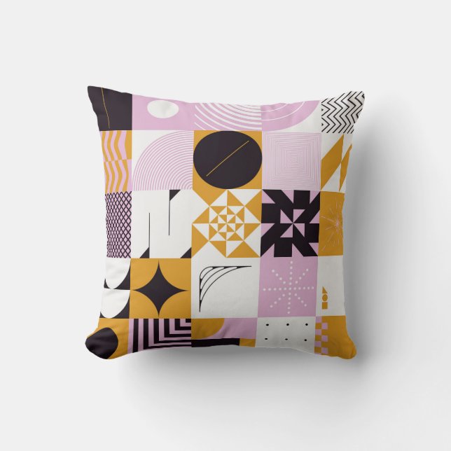 Coussin Géométrie Scandinave : Oeuvre Artisanale Dessinée  (Recto)
