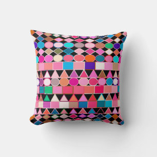 Coussin Géométrie Tribale moderne, couleurs de bijoux sur