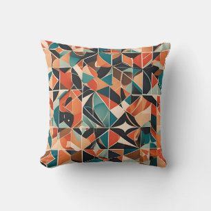 Coussin Géométrie vintage : Hexagons en gras, Triangles &