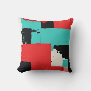Coussin Géométrique Abstrait Gras Rouge, Noir, Sarcelle et