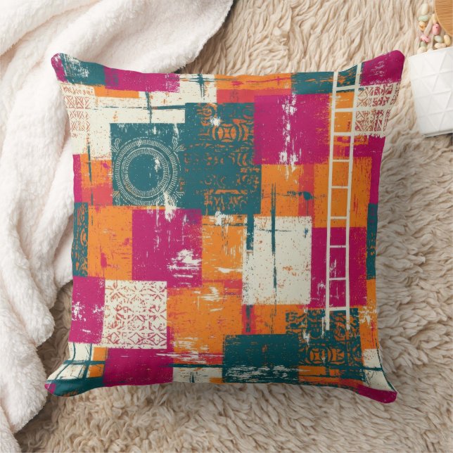Coussin Géométrique Abstrait Gras - Texture Pinceau Grunge (Couverture)