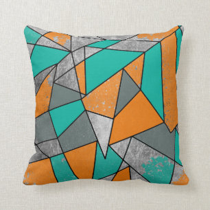 Coussin Géométrique argenté gris turquoise orange rustique