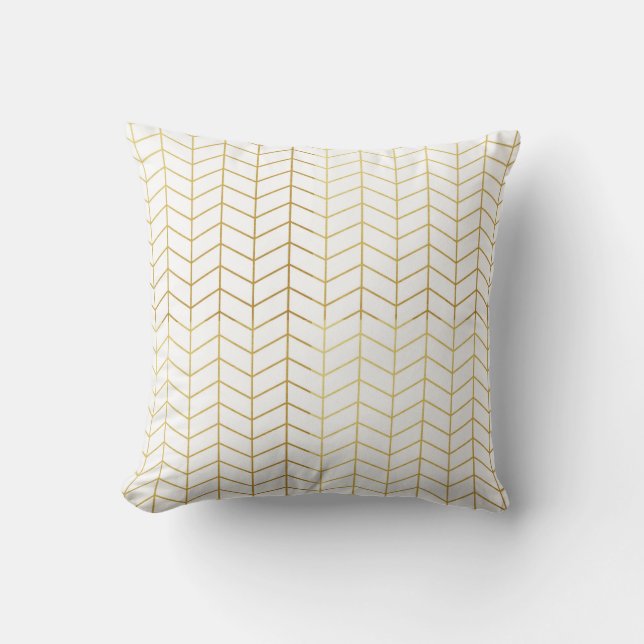 Coussin Géométrique blanc de motif de feuille d'or en (Recto)