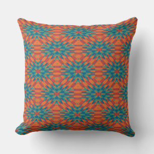 Coussin géométrique bleu, turquoise, rouge et orange