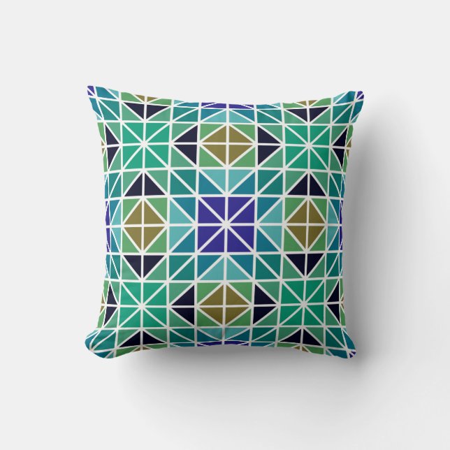 Coussin géométrique bleu, vert et noir (Recto)