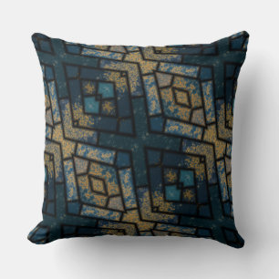 Coussin géométrique bleue et jaune