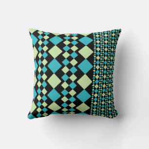 Coussin Géométrique carré verte et turquoise et noire