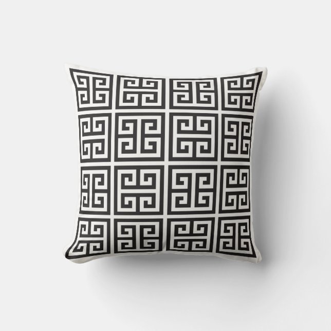 Coussin géométrique chic grec monochrome (Recto)