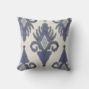 Coussin Géométrique Damask IKAT Tribal Bohemian Motif Navy