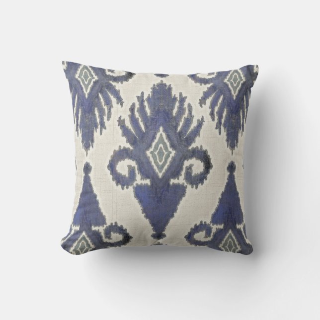 Coussin Géométrique Damask IKAT Tribal Bohemian Motif Navy (Recto)