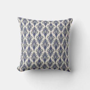 Coussin Géométrique Damask IKAT Tribal Bohemian Motif Navy
