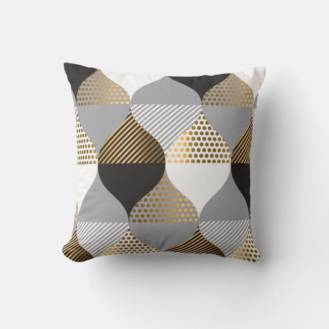 Coussin Géométrique de luxe : noir, or motif (Recto)